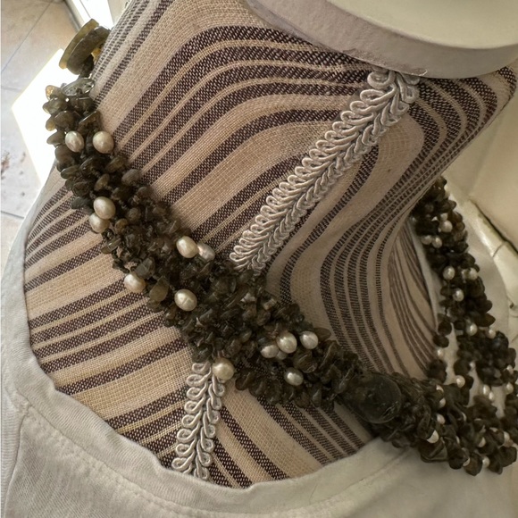 Jaden Labradorite Green Moss & Real Pearl Huge Multi-strand Necklace Heavy Duty - Picture 2 of 16